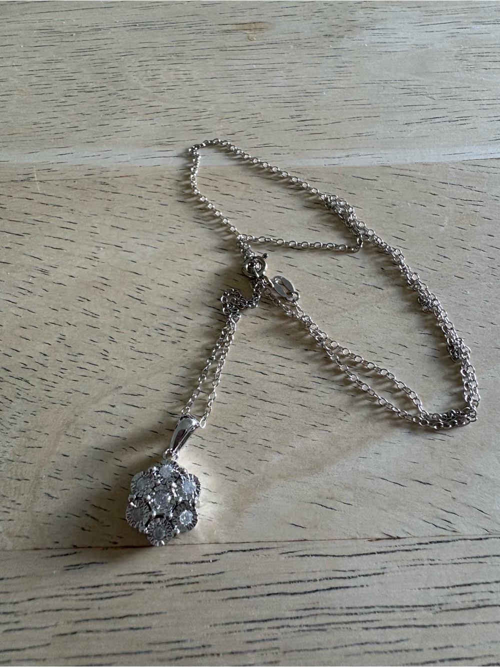 JTV Silver Floral Crystal Cluster Necklace